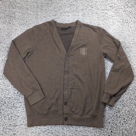 Vans Cardigan Men Medium Brown Classiccore Embroidered Sweater Button Up Casual - Picture 1 of 6